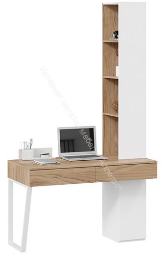 Стол письменный (366/580) со шкафом комбинированным (настольным) «Порто» - СМ-393.15.012 Белый Жемчуг, Яблоня Беллуно, Белый софт