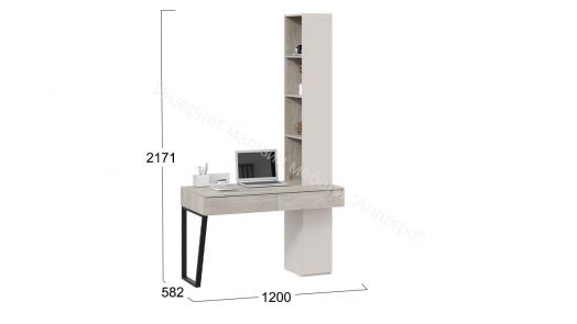 Стол письменный (366/580) со шкафом комбинированным (настольным) «Порто» - СМ-393.15.012 Кашемир матовый, Баттл Рок, Кашемир сатин