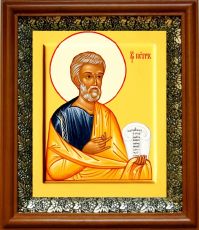 Икона Петр, апостол в киоте с басмой Виноградная Лоза (UV-печать)(30755)