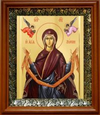 Икона Пояс Пресвятой Богородицы в киоте с басмой Виноградная Лоза (UV-печать)(30777)