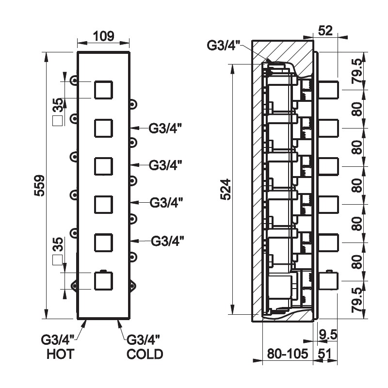 Gessi Quadro Wellnes смеситель для ванны/душа 43010 ФОТО