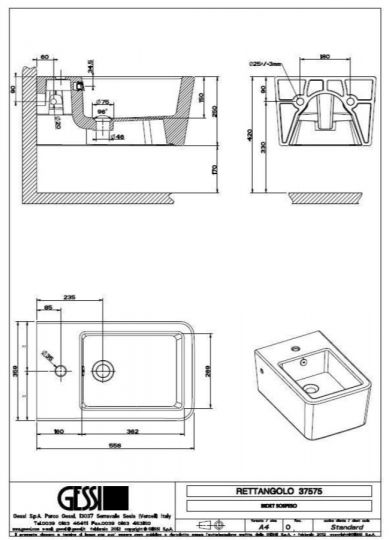 Gessi биде подвесное 37575518 Rettangolo 55,8х35,9 схема 2