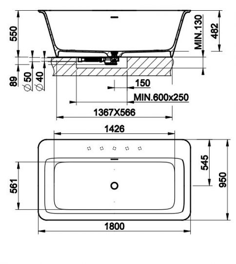 Ванна Gessi Rettangolo 37592 180x96 схема 3
