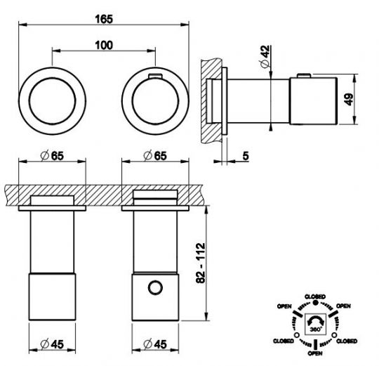 Внешняя часть смесителя Gessi Habito INTRECCIO встройка термостат 70136 схема 3