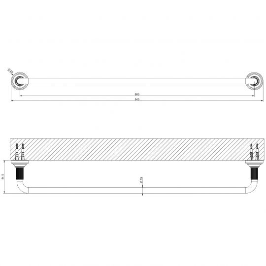Держатель для полотенец настенный 60 см Gessi Venti20 Accessories 65503 схема 2 Держатель для полотенец настенный 60 см Gessi Venti20 Accessories 65503 схема 2
