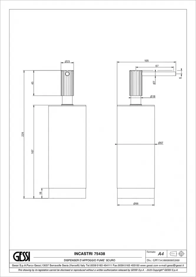 Дозатор Gessi Incastri Dark Smoke 75438 настольный ФОТО