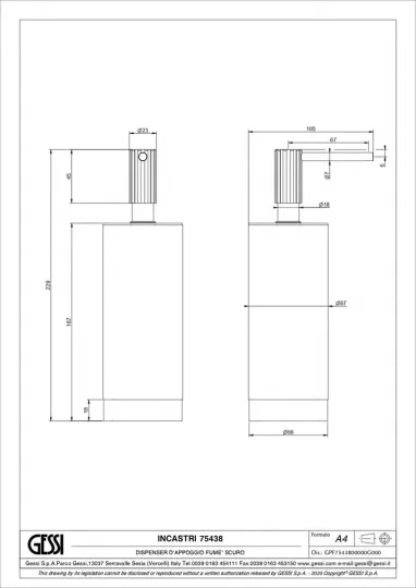 Дозатор Gessi Incastri Dark Smoke 75438 настольный схема 2