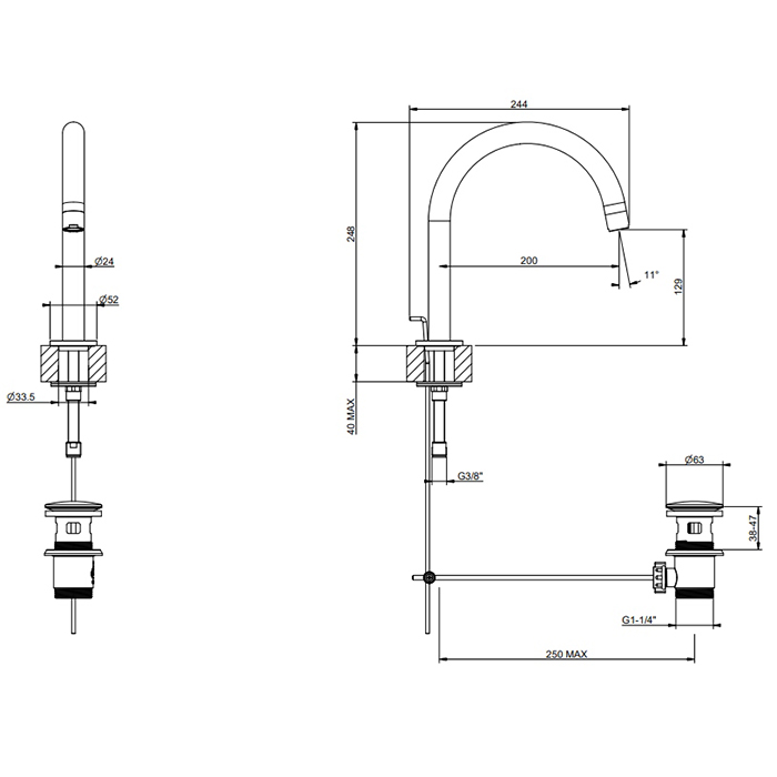 Излив для кухонного смесителя Gessi Emporio Via tortona с 1 отверстием 18621 ФОТО