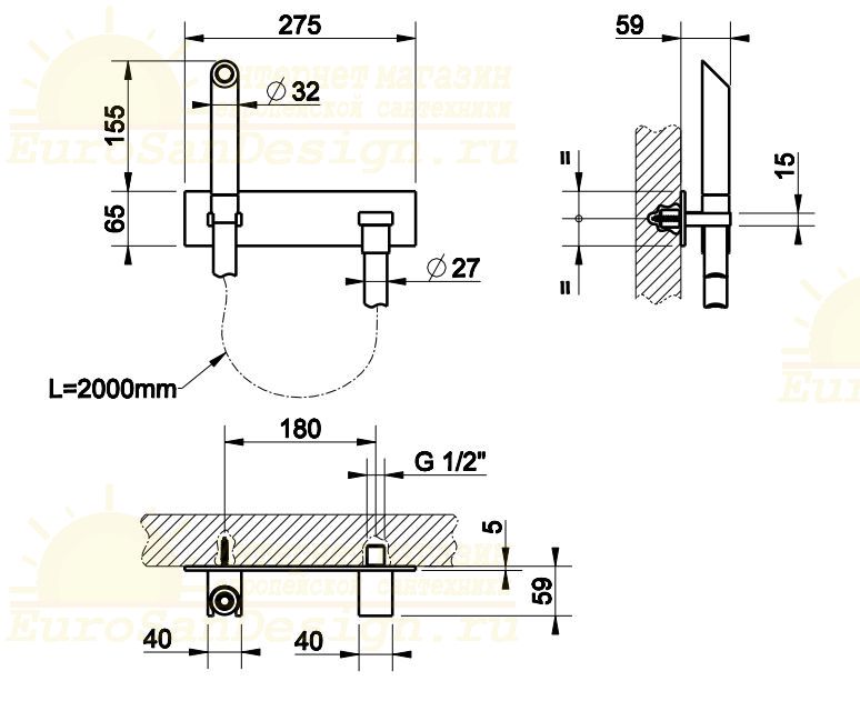 Ручной душ Gessi Water Tube Kneipp 32961 с деревянной лейкой ФОТО