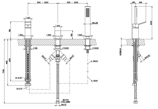 Смеситель Gessi Rettangolo K для ванны/душа 53043 схема 2