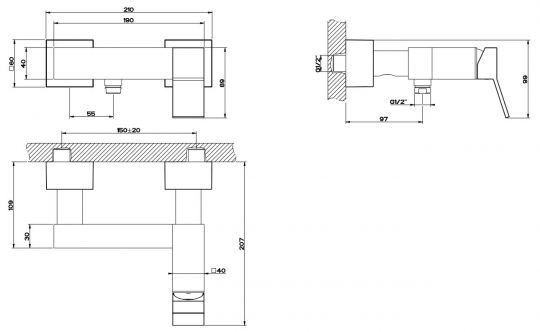 Смеситель Gessi Rettangolo K для душа 53031 схема 2