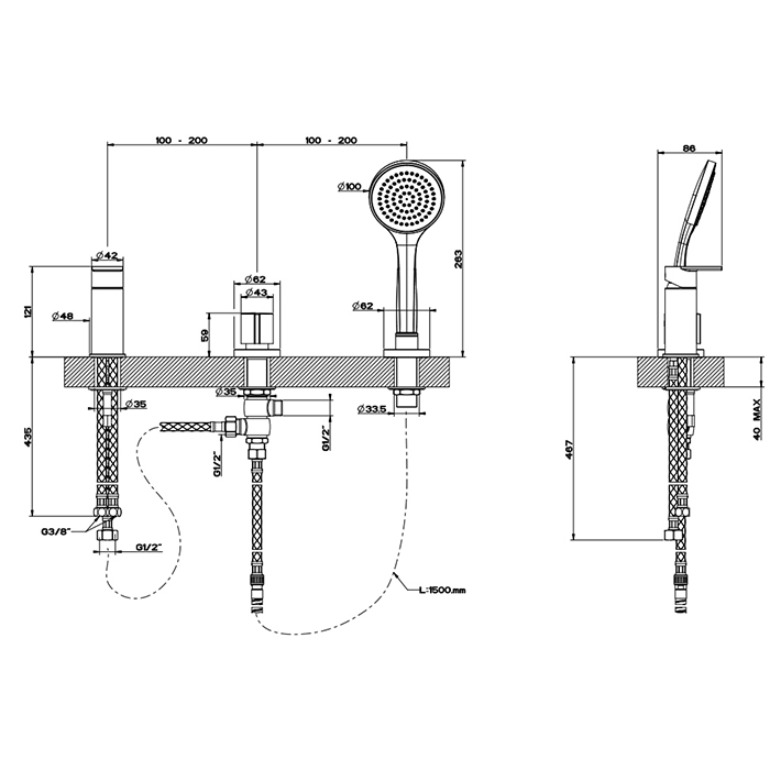 Смеситель в ванную комнату Gessi Emporio Via manzoni на 3 отверстия 38643 ФОТО
