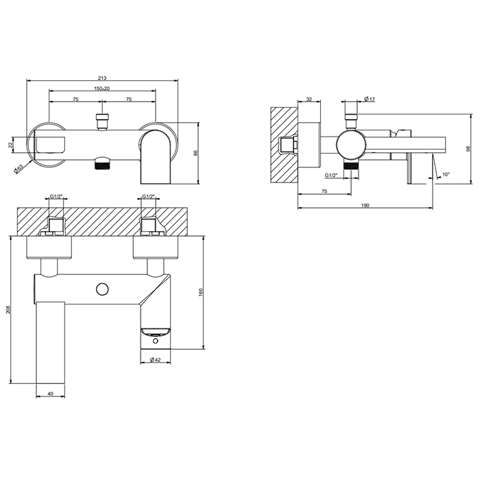 Смеситель для ванны Gessi Emporio Via manzoni 38613 внешнего монтажа ФОТО