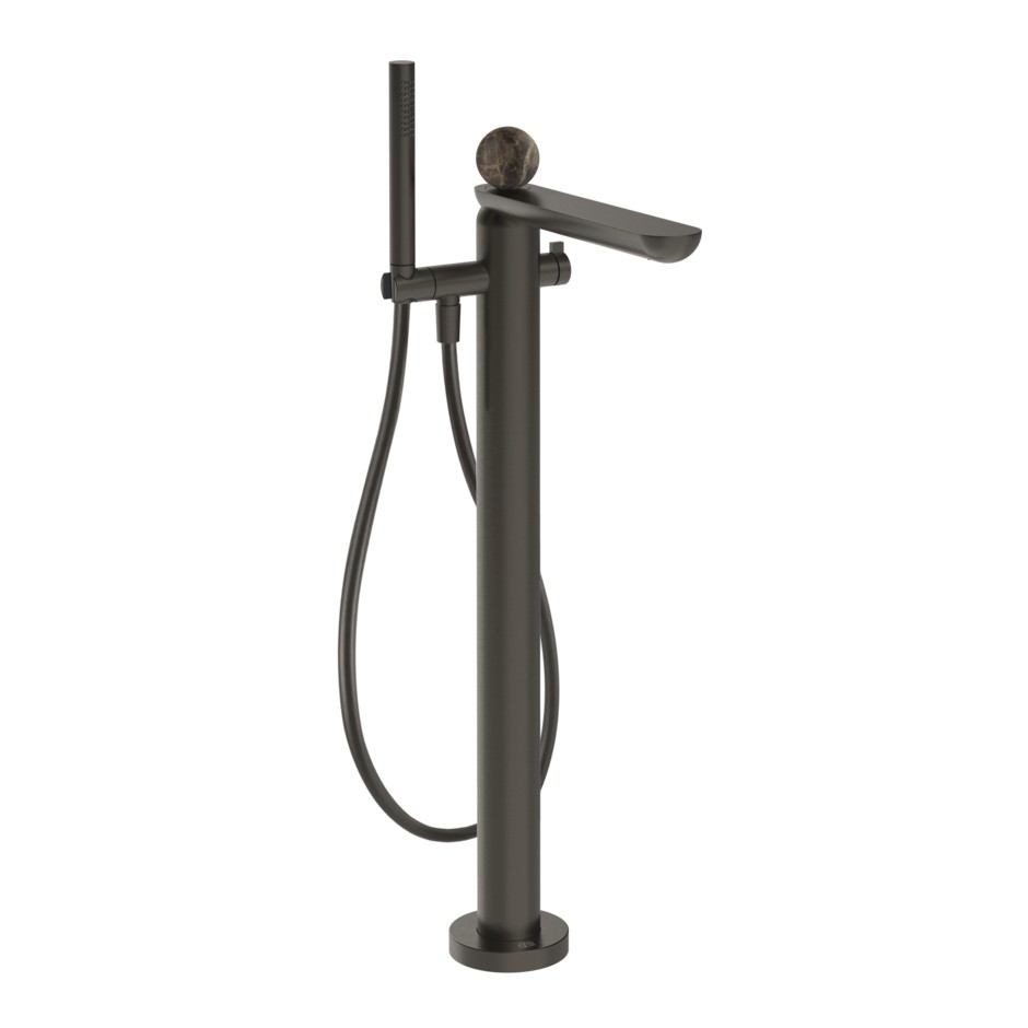 Смеситель для ванны Gessi Perle 74129 напольный с ручным душем и переключателем с вентилем из камня Emperador Dark ФОТО