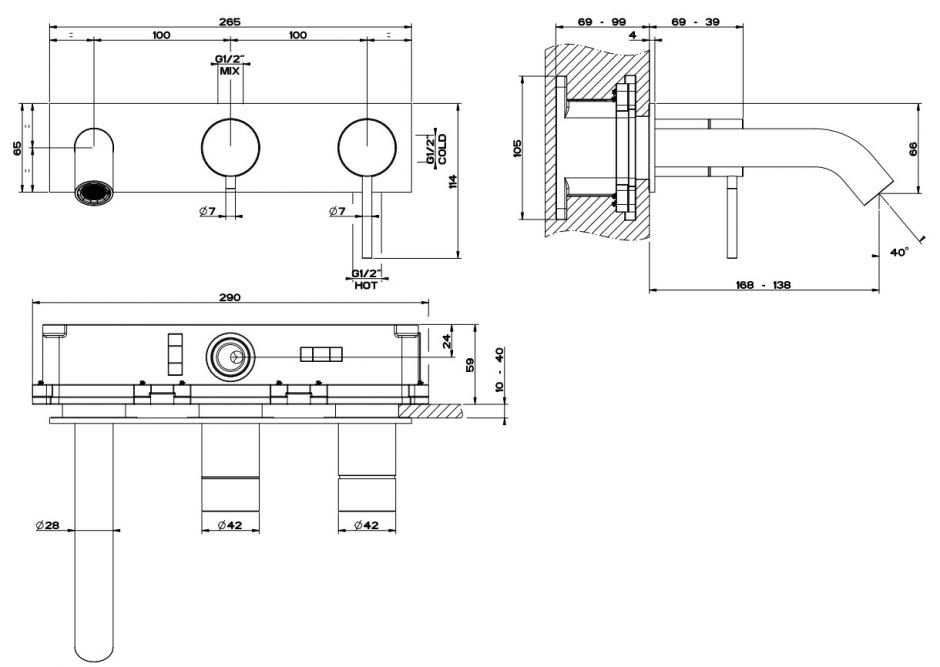 Смеситель для ванны и душа Gessi 316 54136 с переключателем на 2 источника ФОТО