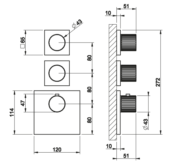 Смеситель для душа Gessi Incastri 75304 с термостатом вертикальная установка 2 запорных вентиля ФОТО