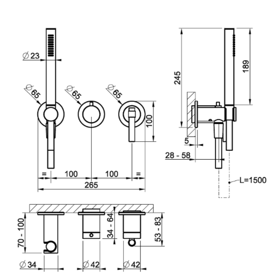 Смеситель для душа Gessi Jacqueline 77036 встраиваемый с ручным душем ФОТО