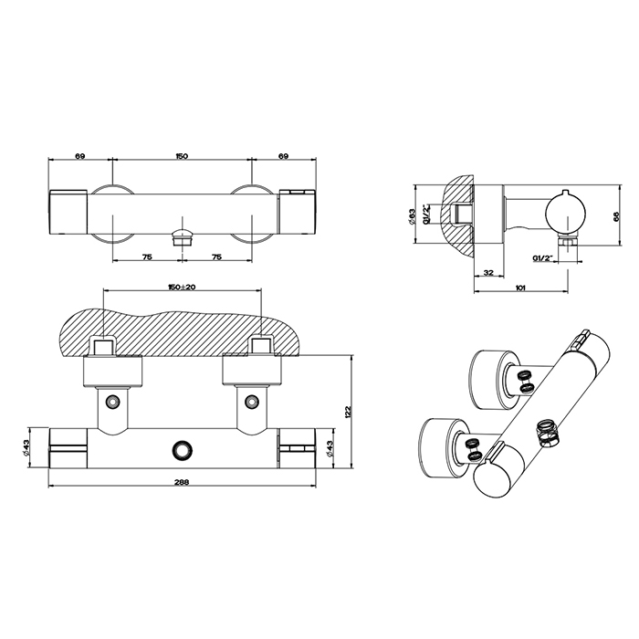 Смеситель для душа наружный Gessi Emporio Via tortona для душа 18731 ФОТО
