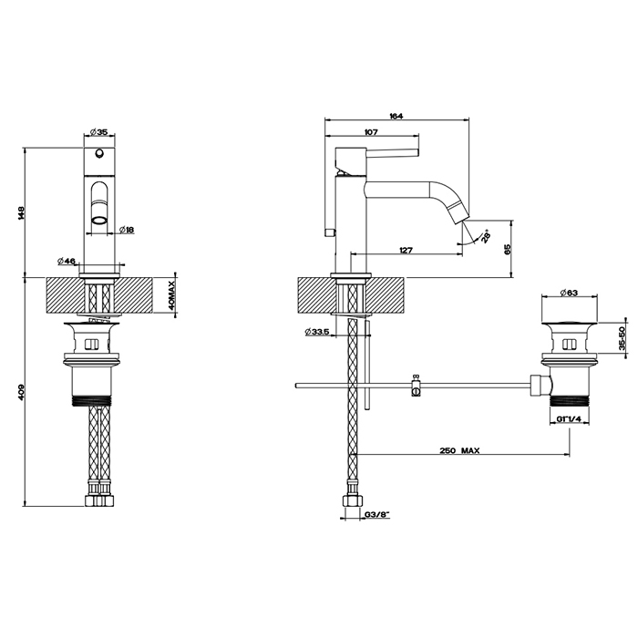 Смеситель для раковины Gessi Emporio Via tortona 18601 с донным клапаном ФОТО