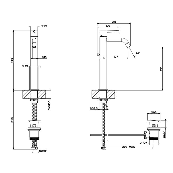 Смеситель для раковины Gessi Emporio Via tortona с 1 отверстием и донным клапаном 18603 ФОТО