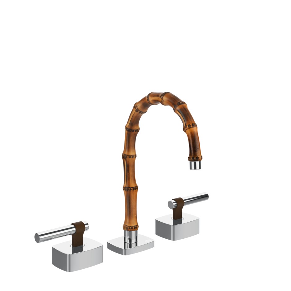 Изображение Смеситель для раковины Gessi Jacqueline 77011 с низким изливом и металлическим Г-образным вентилем на 3 отверстия