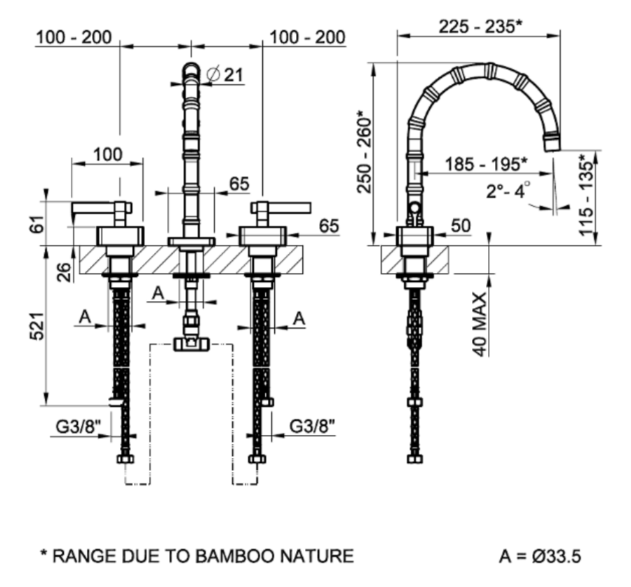 Смеситель для раковины Gessi Jacqueline 77011 с низким изливом и металлическим Г-образным вентилем на 3 отверстия ФОТО
