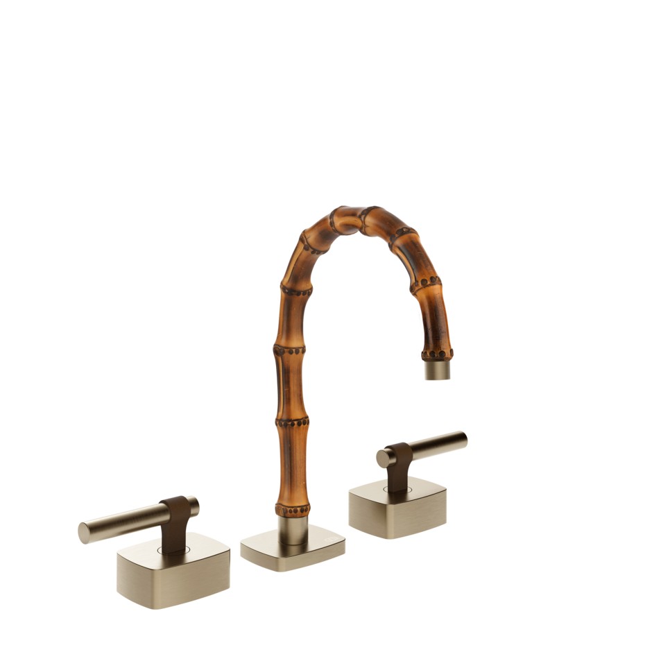 Смеситель для раковины Gessi Jacqueline 77011 с низким изливом и металлическим Г-образным вентилем на 3 отверстия ФОТО