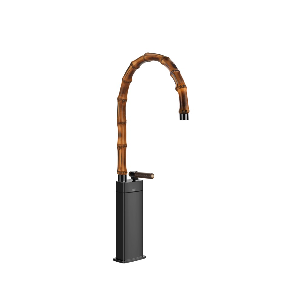 Смеситель для раковины Gessi Jacqueline 77237 высокий со средним поворотным изливом и вентилем под дерево ФОТО