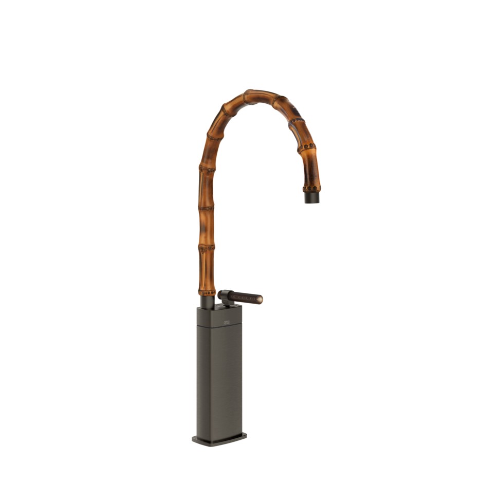 Смеситель для раковины Gessi Jacqueline 77237 высокий со средним поворотным изливом и вентилем под дерево ФОТО