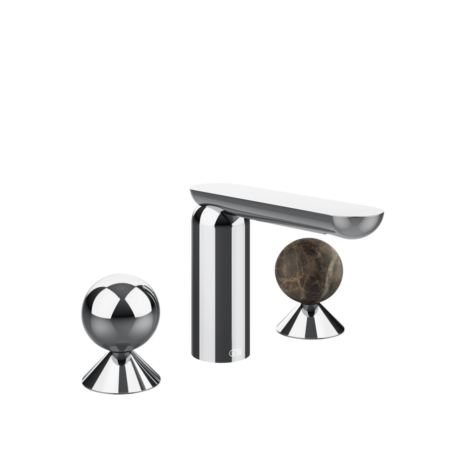 Изображение Смеситель для раковины Gessi Perle 74015 без донного клапана, с вентилями-сферами из металла и мрамора Emperador Dark