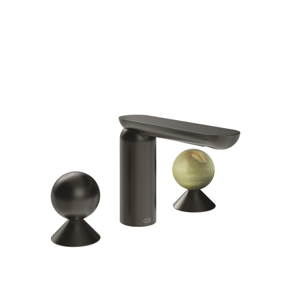 Изображение Смеситель для раковины Gessi Perle 74055 без донного клапана с вентилями-сферами из металла и камня Onyx Green