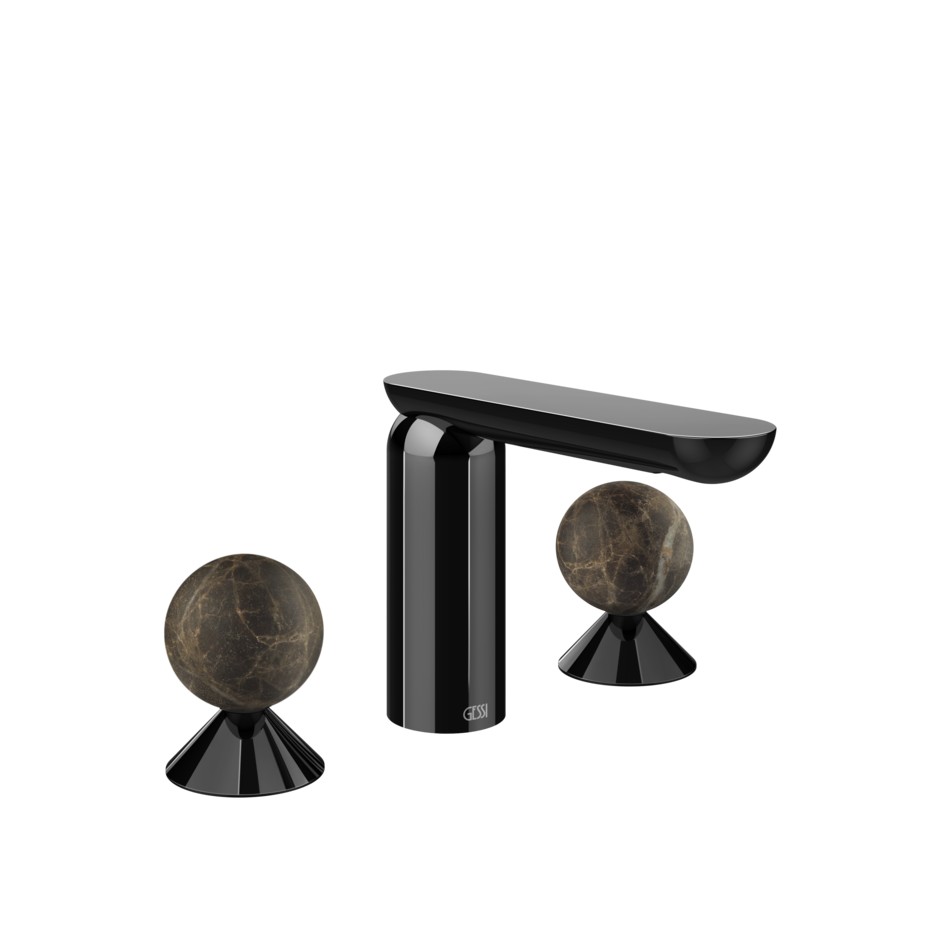 Смеситель для раковины Gessi Perle 74115 без донного клапана с вентилями-сферами из мрамора Emperador Dark ФОТО