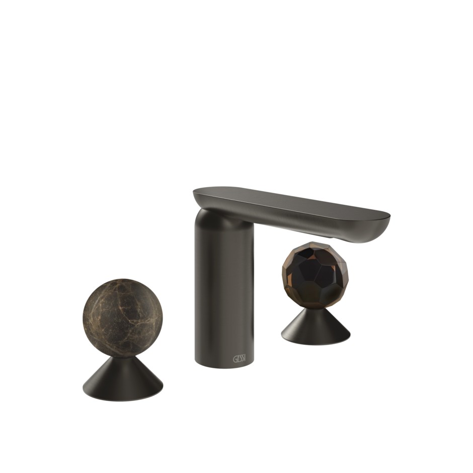 Изображение Смеситель для раковины Gessi Perle 74125 без донного клапана с вентилями-сферами из мрамора Emperador Dark и муранского стекла Sfaccettato