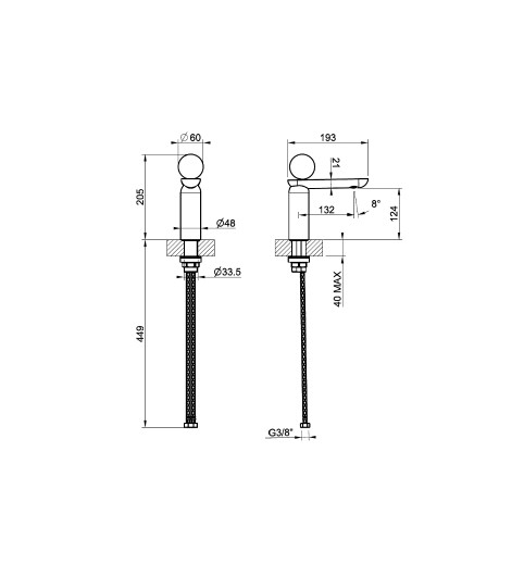Смеситель для раковины Gessi Perle 74202 низкий с вентилем из муранского стекла Sfaccettato без донного клапана схема 2