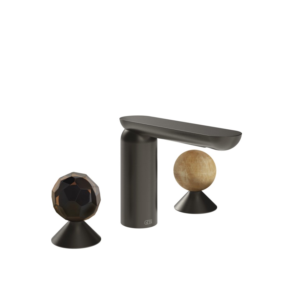 Изображение Смеситель для раковины Gessi Perle 74235 без донного клапана с вентилями-сферами из муранского стекла Sfaccettato и камня Onyx Cola