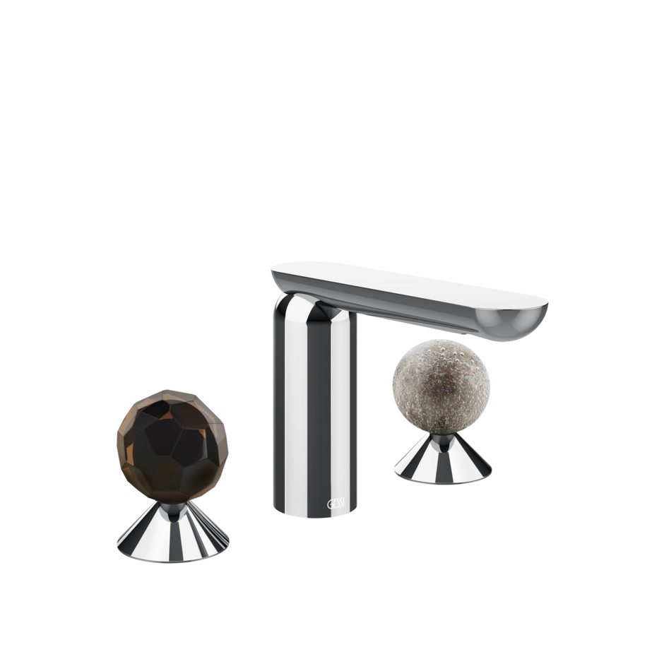 Смеситель для раковины Gessi Perle 74265 без донного клапана с вентилями-сферами из муранского стекла Sfaccettato и Pulegoso ФОТО