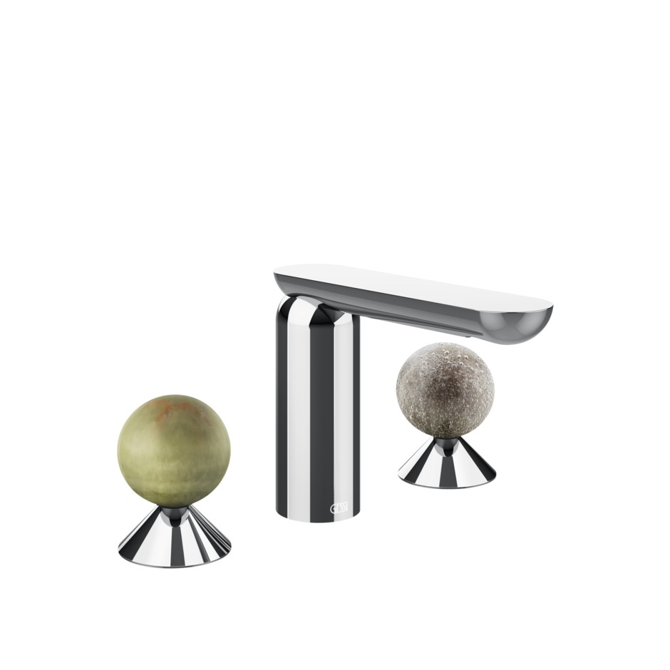 Смеситель для раковины Gessi Perle 74565 без донного клапана с вентилями-сферами из камня Onyx Green и муранского стекла Pulegoso ФОТО