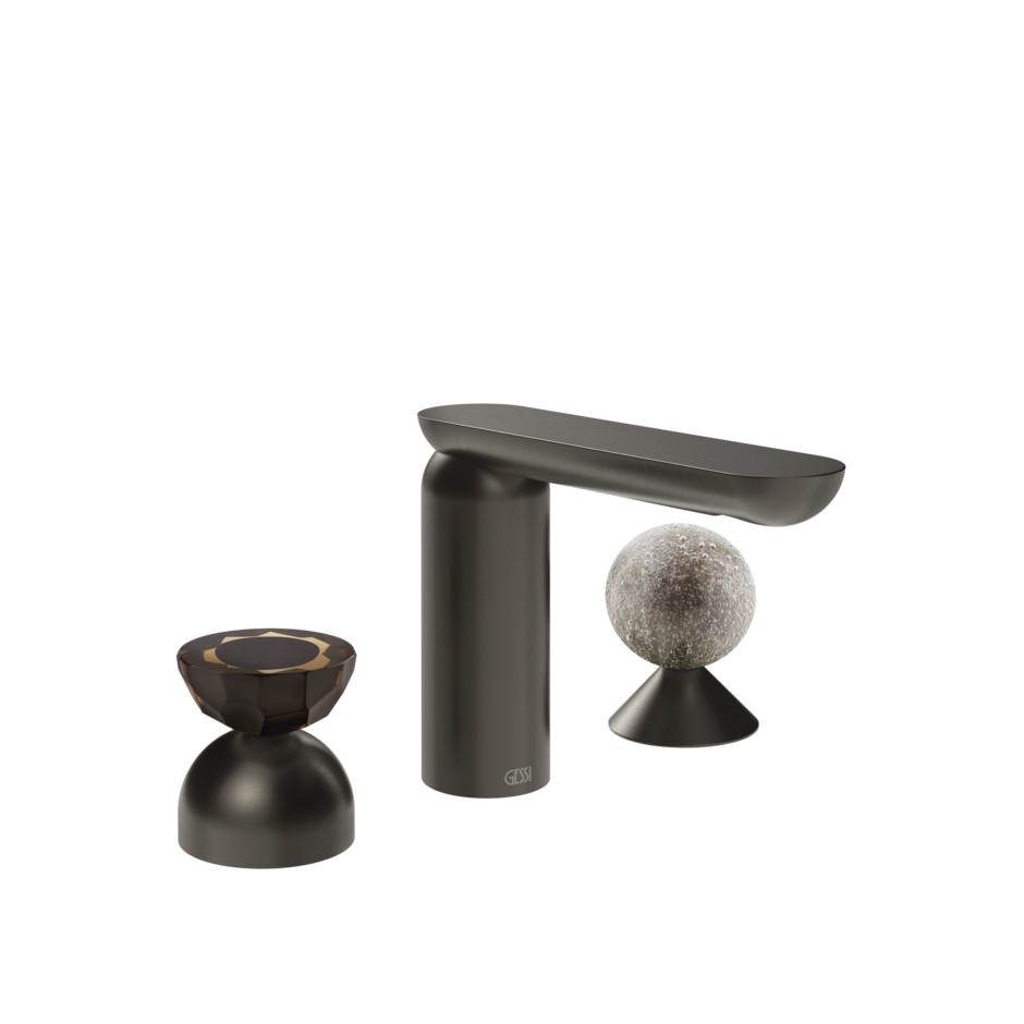 Изображение Смеситель для раковины Gessi Perle 74868 без донного клапана с вентилем-полусферой из муранского стекла Battuto и вентилем-сферой из муранского стекла Pulegoso