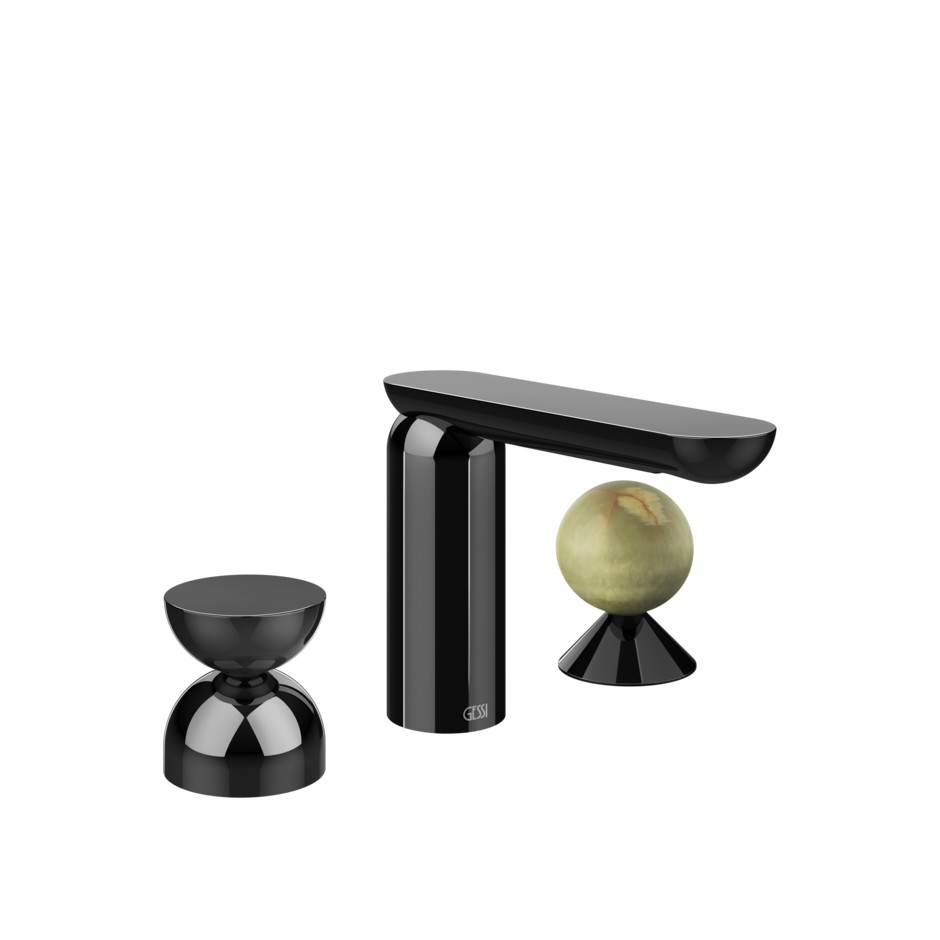 Смеситель для раковины Gessi Perle 74958 без донного клапана с металлическим вентилем-полусферой и вентилем-сферой из камня Onyx Green ФОТО