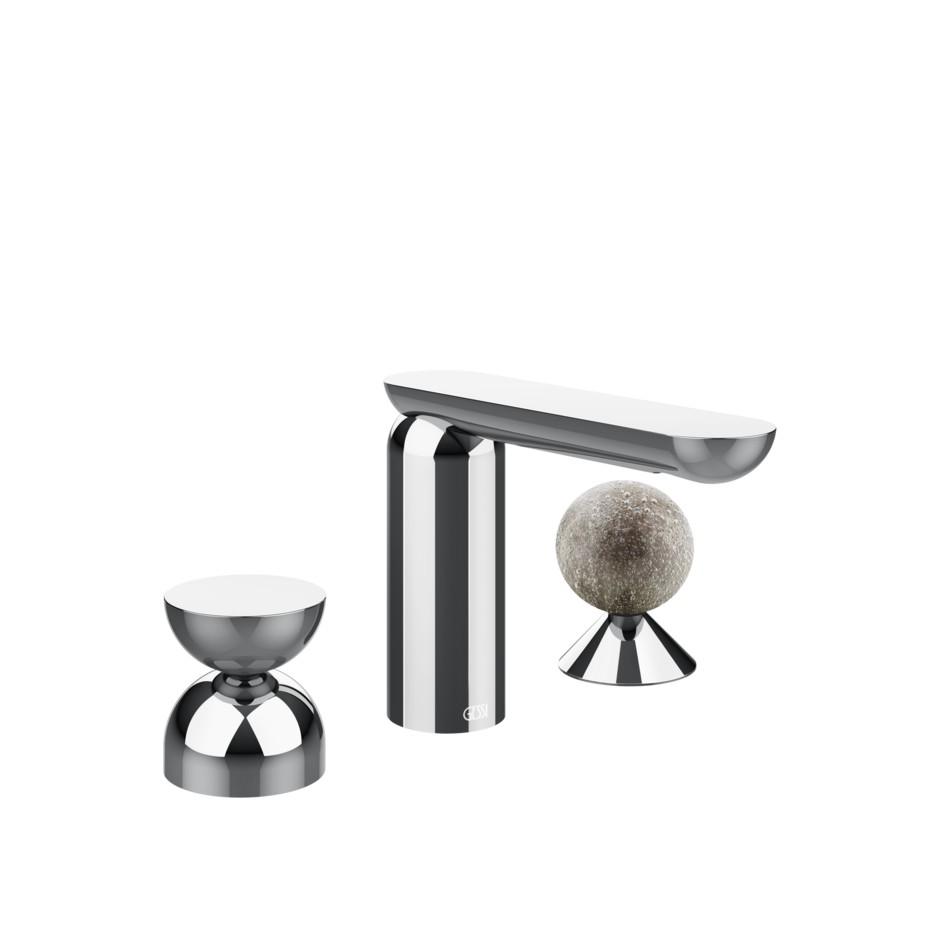 Смеситель для раковины Gessi Perle 74968 без донного клапана с металлическим вентилем-полусферой и вентилем-сферой из муранского стекла Pulegoso ФОТО