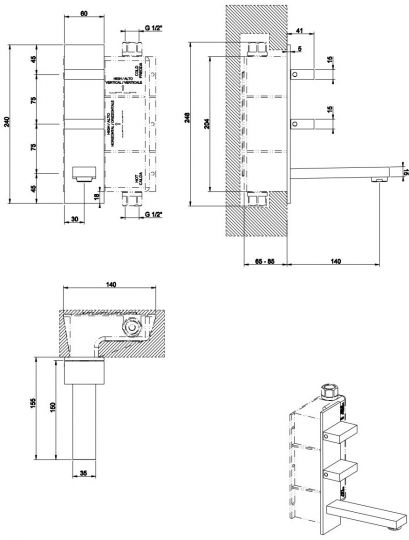 Смеситель для раковины Gessi Rettangolo T 20489 схема 2
