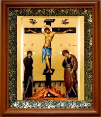 Икона Распятие Христа в киоте с басмой Виноградная Лоза (UV-печать)(30797)
