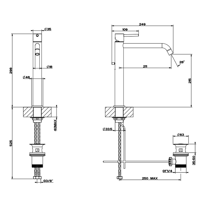 Смеситель для умывальника Gessi Emporio Via tortona с 1 отверстием 18605 ФОТО