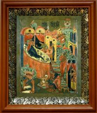 Икона Рождество Пресвятой Богородицы в киоте с басмой Виноградная Лоза (UV-печать)(30802)