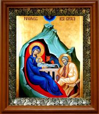 Икона Рождество Христово в киоте с басмой Виноградная Лоза (UV-печать)(30805)