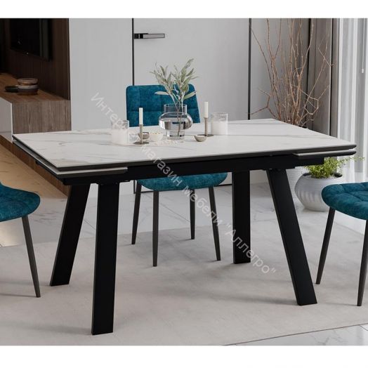 Стол обеденный «Дэкстон» тип 1 Черный муар, Керамика матовая серый мрамор