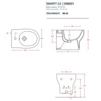Биде подвесное Artceram Smarty 2.0 SMB001 без крепежа схема 2
