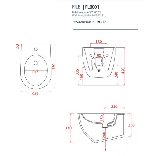 Биде подвесное Artceram File 2.0 FLB001 схема 2 Биде подвесное Artceram File 2.0 FLB001 схема 2