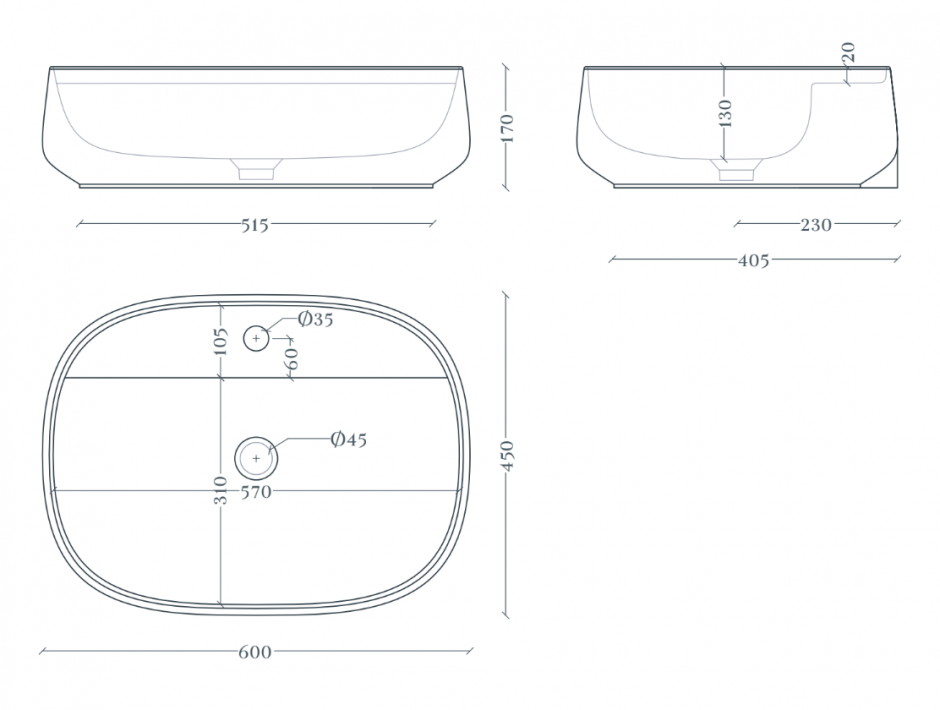 Овальная накладная раковина Artceram Whisky WHL002 60x45 см ФОТО