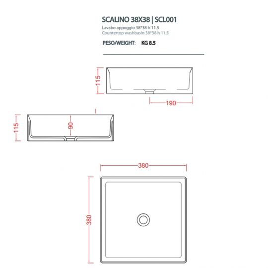 Раковина Artceram Scalino SCL001 38х38 цвет белый схема 2